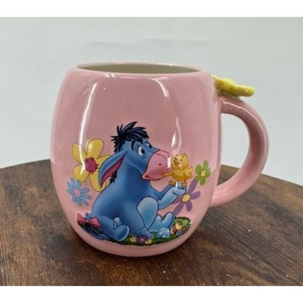 Disney Eeyore Easter Mug Pink Spring Floral Coffee Cup with 3D Flower Accent